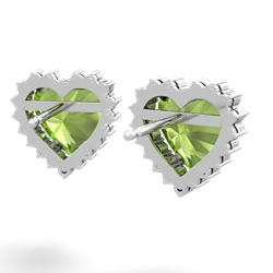 Peridot Sparkling Halo Heart 14K White Gold earrings E0391