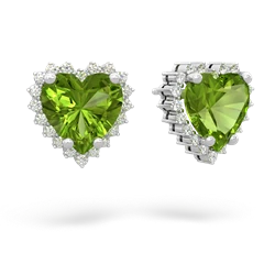 Peridot Sparkling Halo Heart 14K White Gold earrings E0391