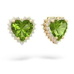 Peridot Sparkling Halo Heart 14K Yellow Gold earrings E0391