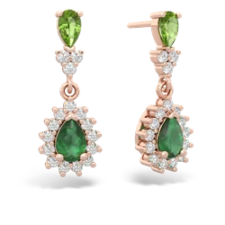 Peridot Halo Pear Dangle 14K Rose Gold earrings E1882