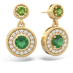 Peridot Halo Dangle 14K Yellow Gold earrings E5319