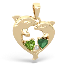 Peridot Dolphin Heart 14K Yellow Gold pendant P5820