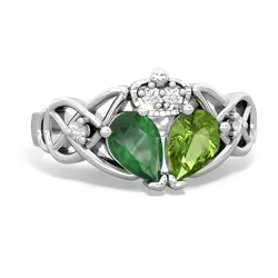 Peridot 'One Heart' Celtic Knot Claddagh 14K White Gold ring R5322