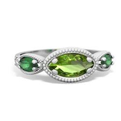 Peridot Milgrain Marquise 14K White Gold ring R5700