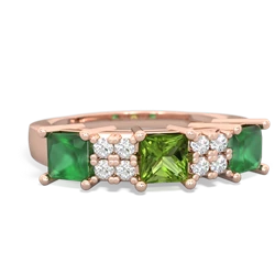 Peridot Three Stone Diamond Cluster 14K Rose Gold ring R2592