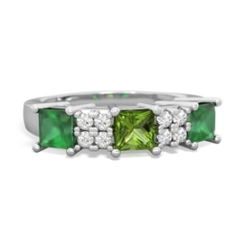 Peridot Three Stone Diamond Cluster 14K White Gold ring R2592