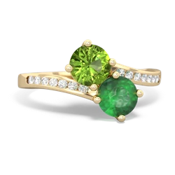 Peridot Channel Set Two Stone 14K Yellow Gold ring R5303