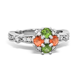 Peridot Sparkling Tiara Cluster 14K White Gold ring R26293RD