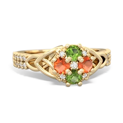 Peridot Celtic Knot Cluster Engagement 14K Yellow Gold ring R26443RD