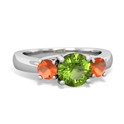 Peridot Three Stone Round Trellis 14K White Gold ring R4018