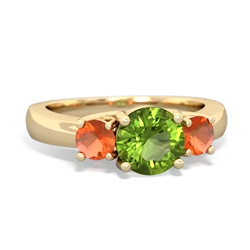 Peridot Three Stone Round Trellis 14K Yellow Gold ring R4018