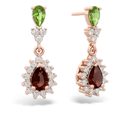 Peridot Halo Pear Dangle 14K Rose Gold earrings E1882