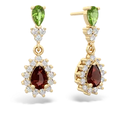 Peridot Halo Pear Dangle 14K Yellow Gold earrings E1882