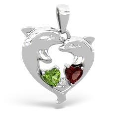 Peridot Dolphin Heart 14K White Gold pendant P5820