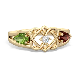 Peridot Hearts Intertwined 14K Yellow Gold ring R5880