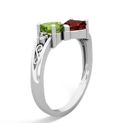 Peridot Snuggling Hearts 14K White Gold ring R2178