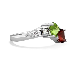 Peridot Snuggling Hearts 14K White Gold ring R2178