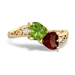 Peridot Snuggling Hearts 14K Yellow Gold ring R2178