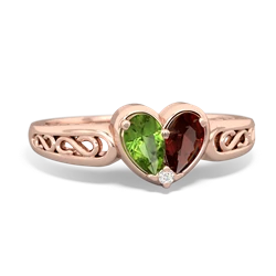 Peridot Filligree 'One Heart' 14K Rose Gold ring R5070