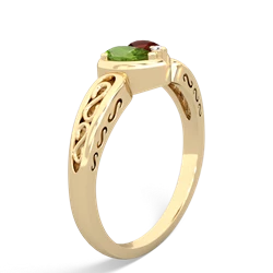 Peridot Filligree 'One Heart' 14K Yellow Gold ring R5070