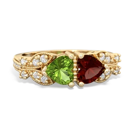 Peridot Diamond Butterflies 14K Yellow Gold ring R5601