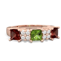 Peridot Three Stone Diamond Cluster 14K Rose Gold ring R2592