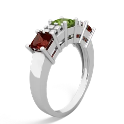 Peridot Three Stone Diamond Cluster 14K White Gold ring R2592