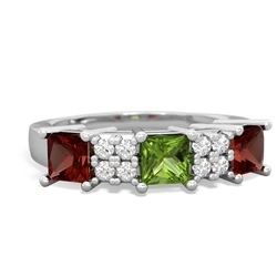 Peridot Three Stone Diamond Cluster 14K White Gold ring R2592