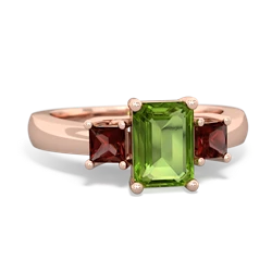 Peridot Three Stone Emerald-Cut Trellis 14K Rose Gold ring R4021