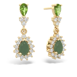 Peridot Halo Pear Dangle 14K Yellow Gold earrings E1882