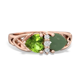 Peridot Celtic Knot Double Heart 14K Rose Gold ring R5040