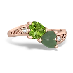 Peridot Snuggling Hearts 14K Rose Gold ring R2178