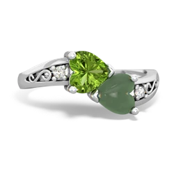 Peridot Snuggling Hearts 14K White Gold ring R2178