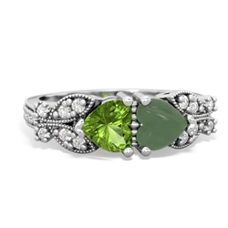 Peridot Diamond Butterflies 14K White Gold ring R5601