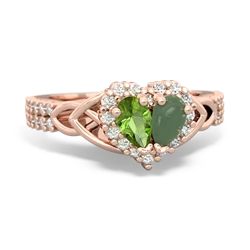 Peridot Celtic Knot Two Hearts As One 14K Rose Gold ring R2644HRT