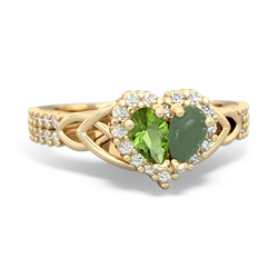 Peridot Celtic Knot Two Hearts As One 14K Yellow Gold ring R2644HRT