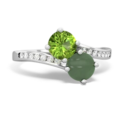 Peridot Channel Set Two Stone 14K White Gold ring R5303