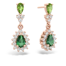 Peridot Halo Pear Dangle 14K Rose Gold earrings E1882