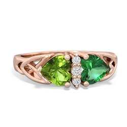 Peridot Celtic Knot Double Heart 14K Rose Gold ring R5040