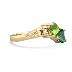 Peridot Snuggling Hearts 14K Yellow Gold ring R2178