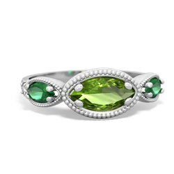 Peridot Milgrain Marquise 14K White Gold ring R5700