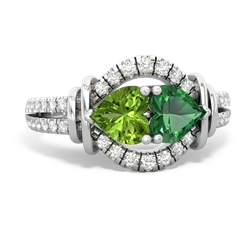 Peridot Art-Deco Keepsake 14K White Gold ring R5630