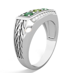 Peridot Three Stone Tire Tread Men's 14K White Gold ring R0520