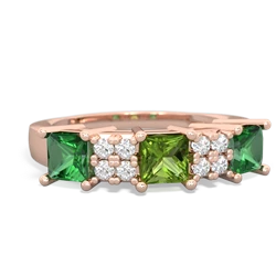 Peridot Three Stone Diamond Cluster 14K Rose Gold ring R2592