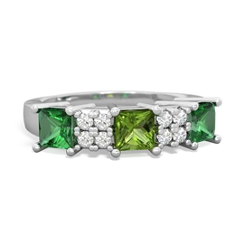 Peridot Three Stone Diamond Cluster 14K White Gold ring R2592