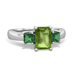 Peridot Three Stone Emerald-Cut Trellis 14K White Gold ring R4021