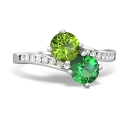 Peridot Channel Set Two Stone 14K White Gold ring R5303