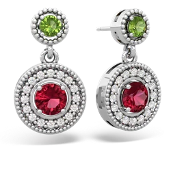 Peridot Halo Dangle 14K White Gold earrings E5319