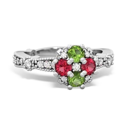 Peridot Sparkling Tiara Cluster 14K White Gold ring R26293RD