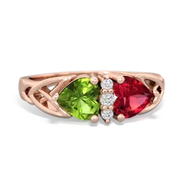 Peridot Celtic Knot Double Heart 14K Rose Gold ring R5040